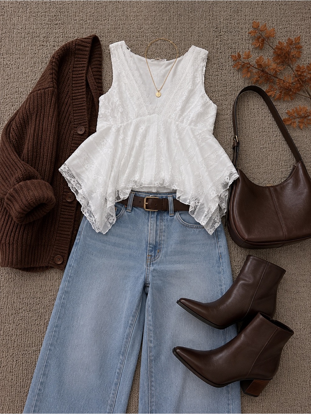 Kirious Los Angeles White Lace Handkerchief Hem Boho Top